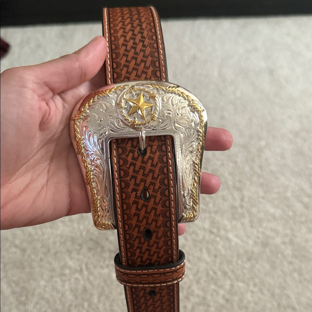 Nocona Brown and Silver Western Belt for men - Picture 2 of 7